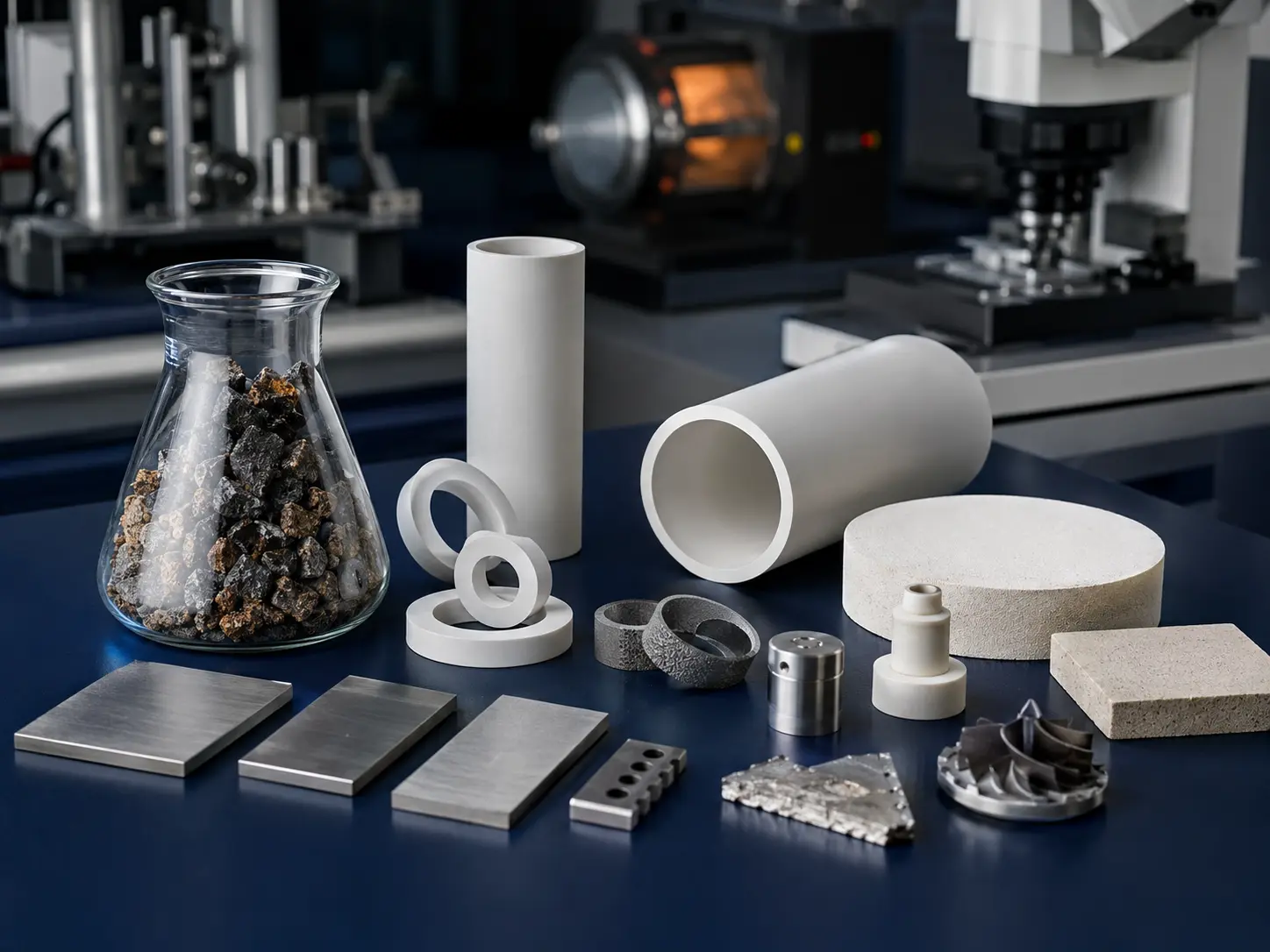 Technical ceramics, mineral samples and metallic engineering materials