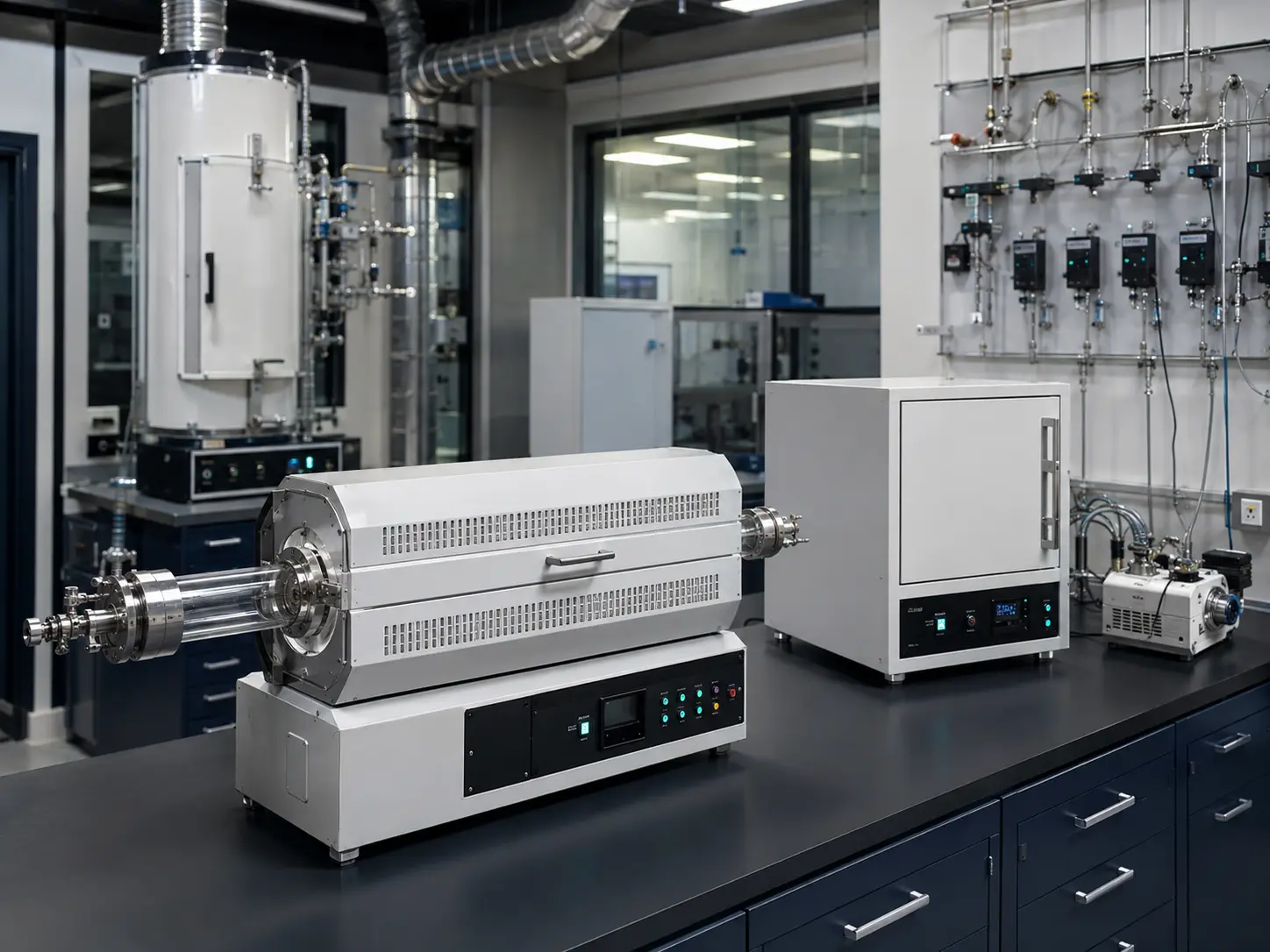 Tube furnace, box furnace and controlled-atmosphere process equipment in a research laboratory