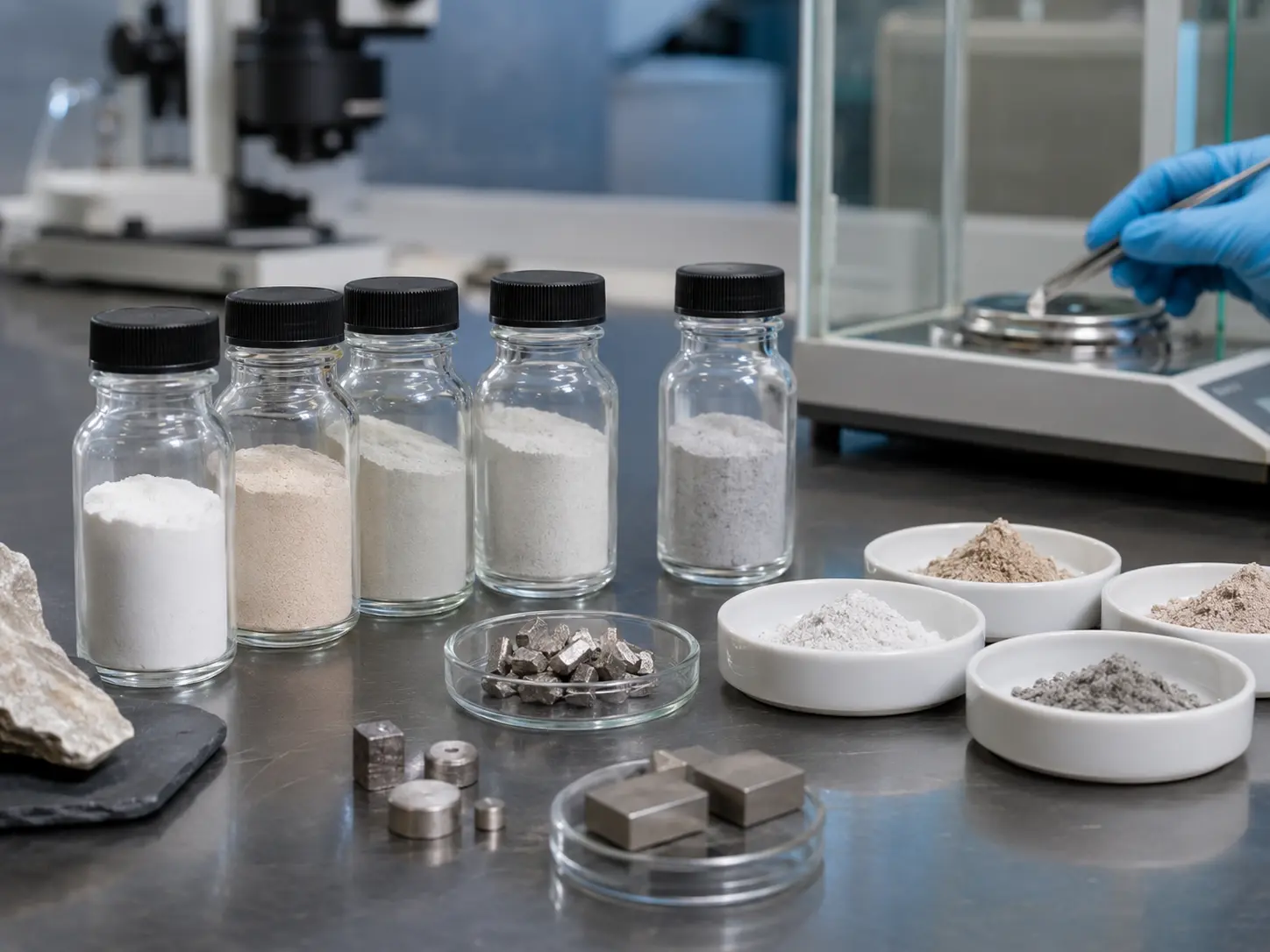 Contained rare-earth material samples under laboratory review